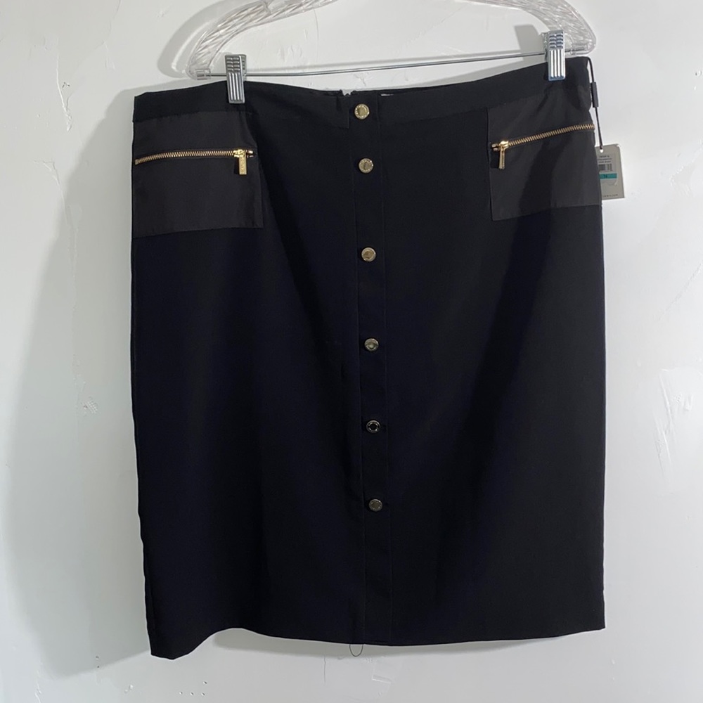 Calvin Klein Black Pencil Skirt with Gold Zipper Accents